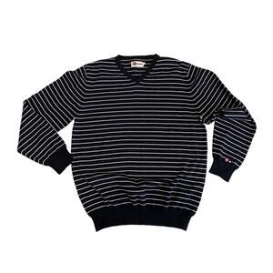 R Sailwear Cotton Wool V Neck Nautical Stripe Sweater Mens Large Preppy